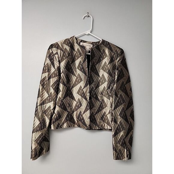 JONES NEW YORK Formal Blazer Womens 6 Silver Triangle Metallic Collarless Jacket - Picture 1 of 8